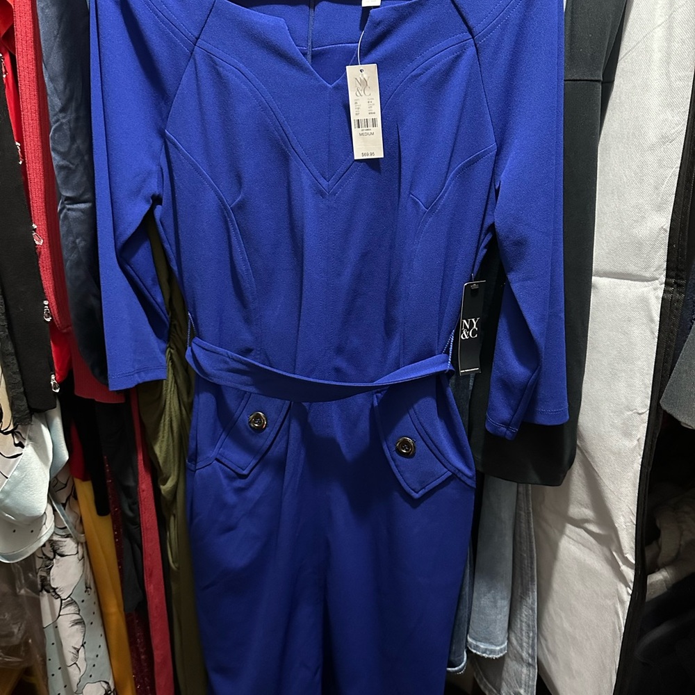 New York & Company Blue Long Sleeve Dress